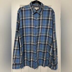 Sun & Stone Large Men’s Plaid Button Down Long Sleeve Casual Shirt Blue Black